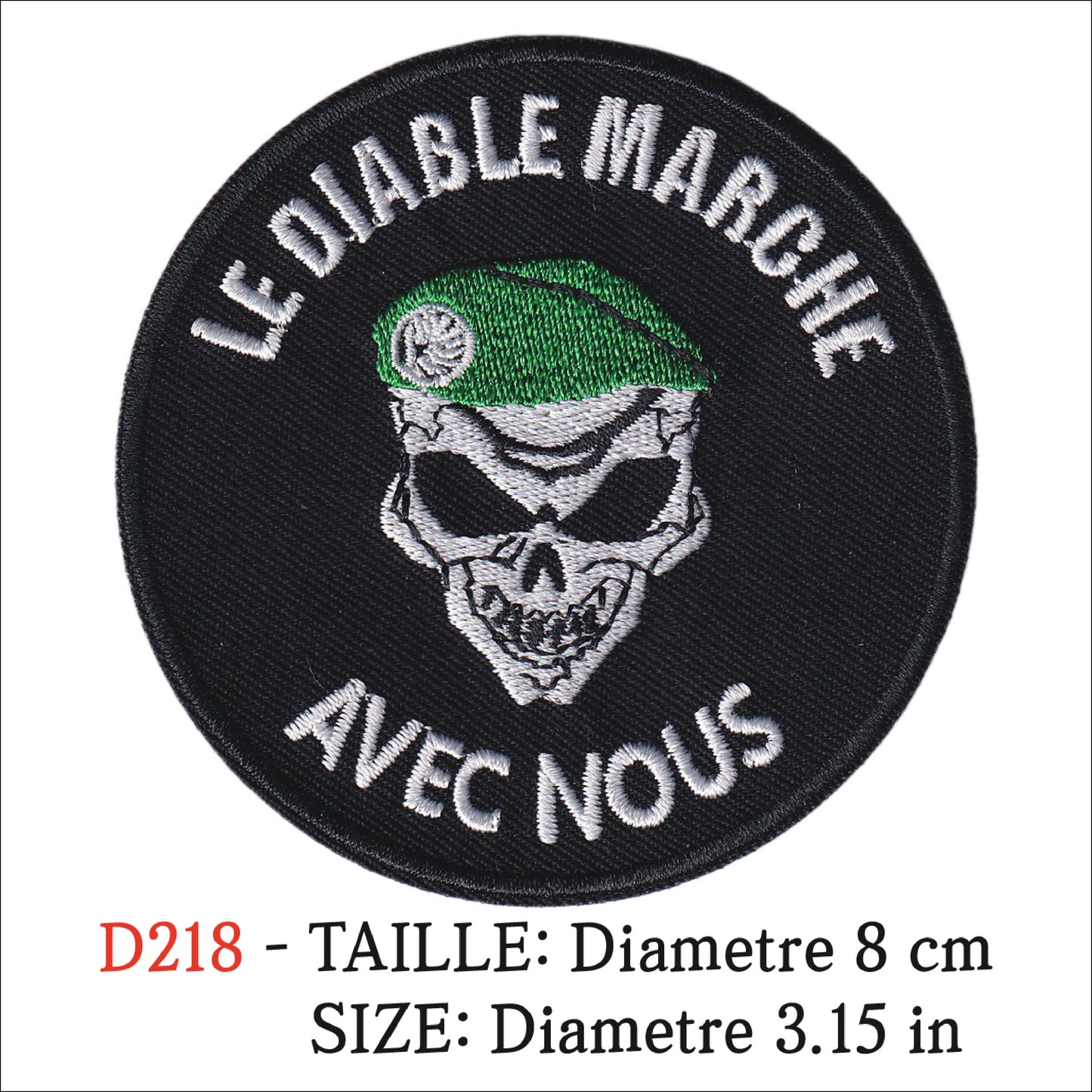 MAXIMUMPATCHES - Ecusson Patch Brodé Thermocollant - Diametre 8 cm - Legion Etrangere Le diable Marche Avec Nous