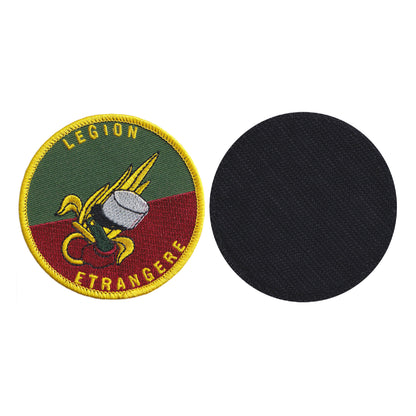 MAXIMUMPATCHES - Diamètre 8 cm - Ecusson Patch Brodé Avec Scratch Cousu Au Dos + Carré Scratch A Coudre, Face Opposé 10 cm x 10 cm Offert/Militaire Légion Etrangère Armée