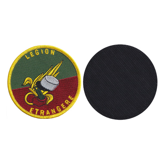 MAXIMUMPATCHES - Diamètre 8 cm - Ecusson Patch Brodé Avec Scratch Cousu Au Dos + Carré Scratch A Coudre, Face Opposé 10 cm x 10 cm Offert/Militaire Légion Etrangère Armée