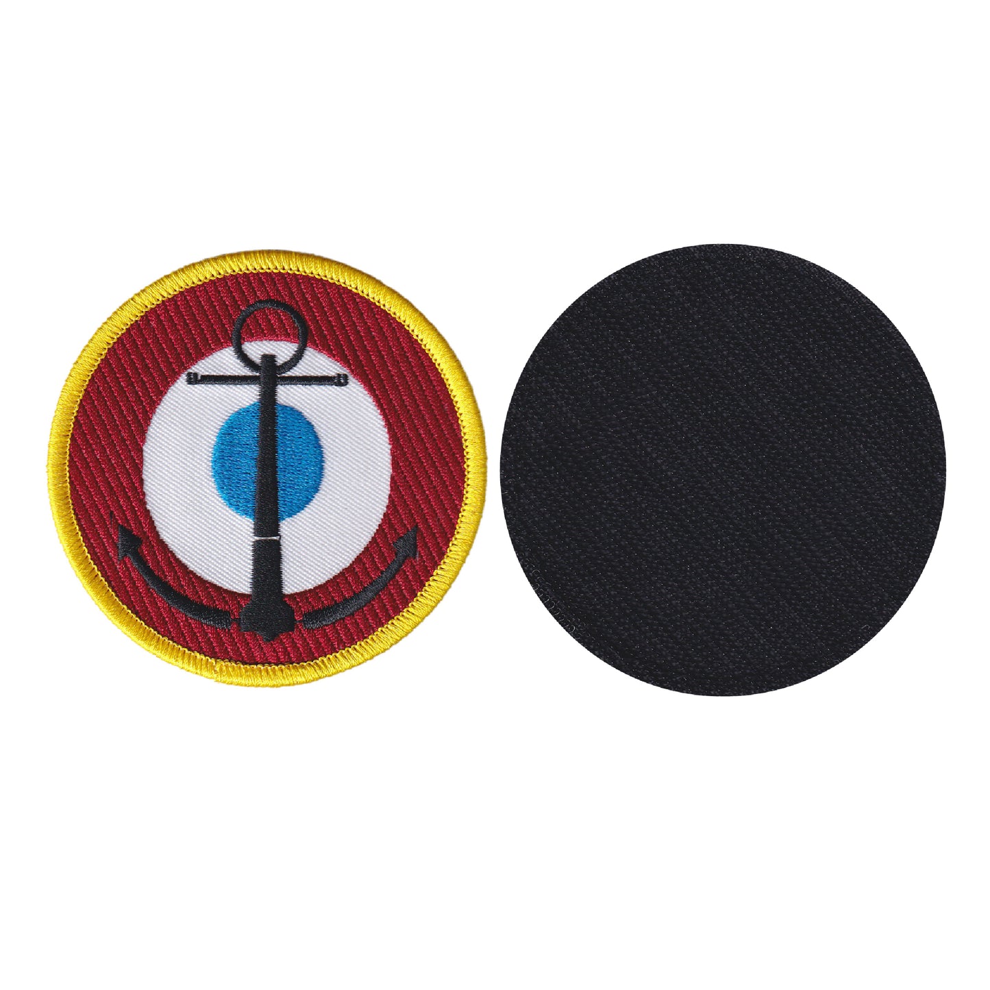 MAXIMUMPATCHES - Diamètre: 8 cm - Ecusson Patch Brodé Avec Scratch Cousu Au Dos + Carré Scratch A Coudre, Face Opposé 10 cm x 10 cm Offert/ Marine Nationale Aéronavale