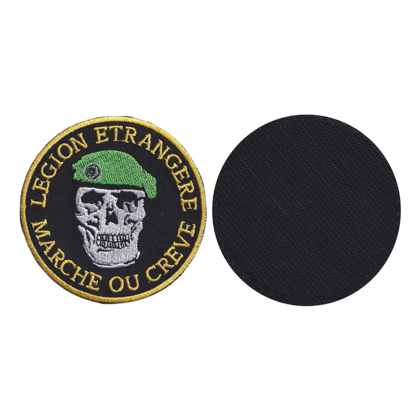 MAXIMUMPATCHES - Diametre 8 cm - Ecusson Patch Brodé Avec Scratch Cousu Au Dos + Carré Scratch A Coudre, Face Opposé 10 cm x 10 cm Offert/Militaire Légion Etrangere