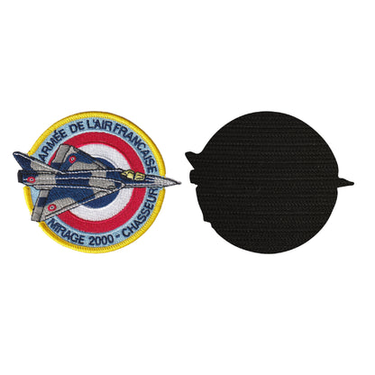 MAXIMUMPATCHES - 10,2 cm x 8,8 cm - Ecusson Patch Brodé Avec Scratch Cousu Au Dos + Carré Scratch A Coudre, Face Opposé 10 cm x 10 cm Offert/Avion Mirage 2000 Militaire