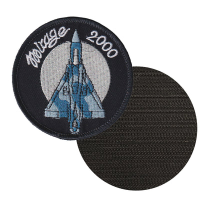 MAXIMUMPATCHES - Diamètre 8 cm - Ecusson Patch Brodé Avec Scratch Cousu Au Dos + Carré Scratch A Coudre, Face Opposé 10 cm x 10 cm Offert/Avion Mirage 2000 Militaire