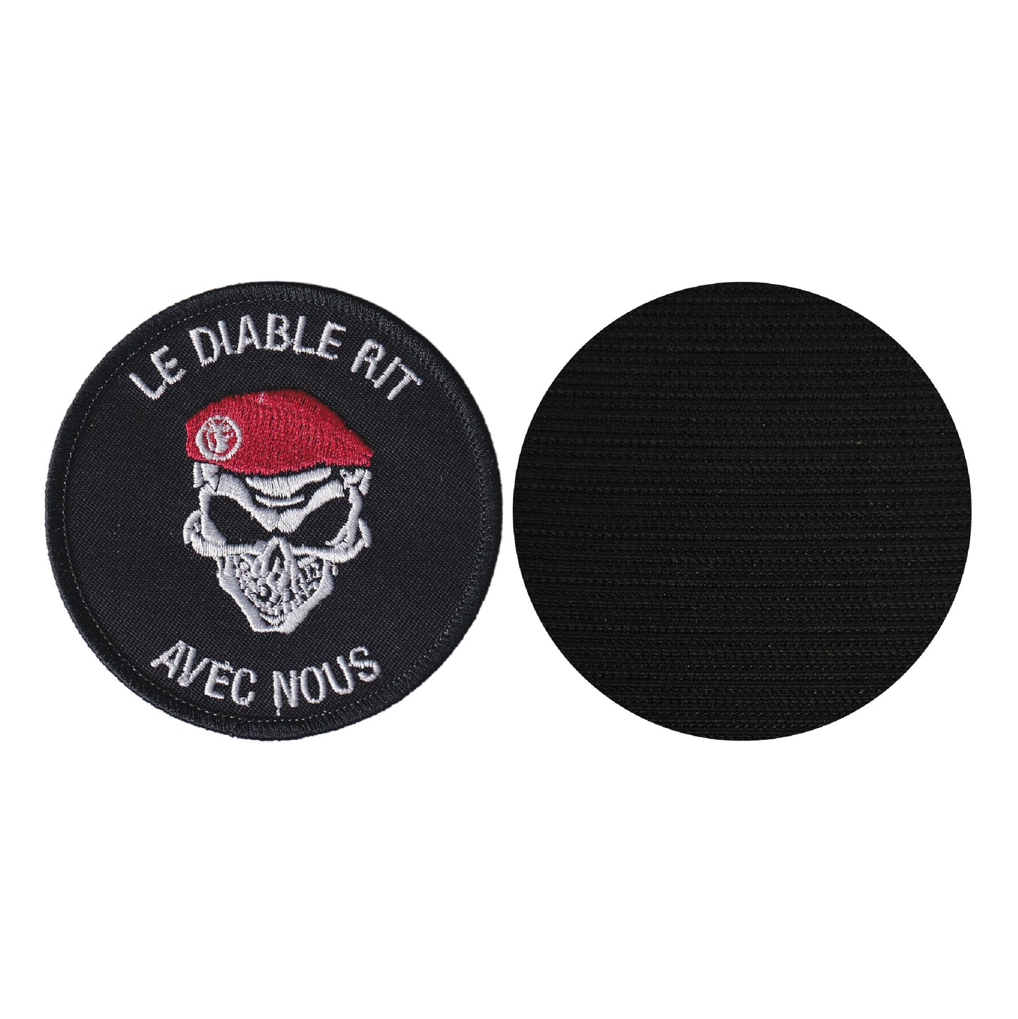MAXIMUMPATCHES - Diametre 8 cm - Ecusson Patch Brodé Avec Scratch Cousu Au Dos + Carré Scratch A Coudre, Face Opposé 10 cm x 10 cm Offert/Armée Parachutistes Diable Rit Avec Nous