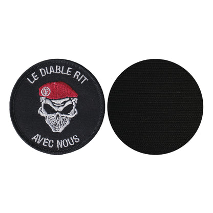 MAXIMUMPATCHES - Diametre 8 cm - Ecusson Patch Brodé Avec Scratch Cousu Au Dos + Carré Scratch A Coudre, Face Opposé 10 cm x 10 cm Offert/Armée Parachutistes Diable Rit Avec Nous