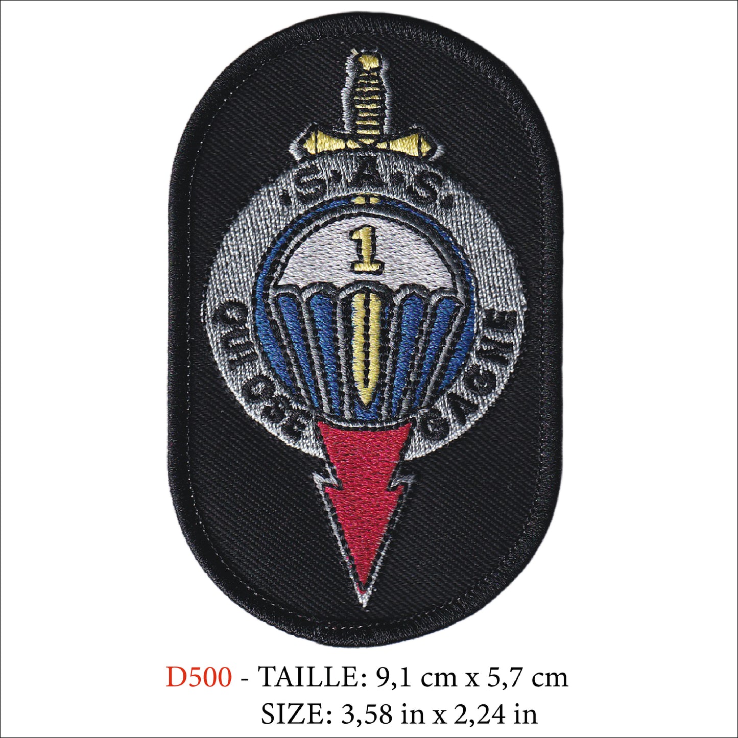 MAXIMUMPATCHES - Ecusson Patch Brodé Thermocollant - 9,1 cm x 5,7 cm - Sas Qui Ose Gagne Force Spéciale 1er Rpima Parachutiste Armée Militaire