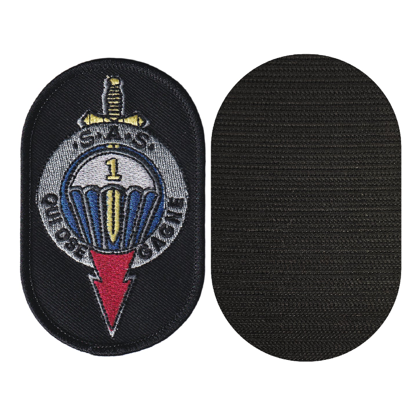 MAXIMUMPATCHES - 9 cm x 5,7 cm - Ecusson Patch Brodé Avec Scratch Cousu Au Dos + Carré Scratch A Coudre, Face Opposé 10 cm x 10 cm/Commando Marine Militaire Armée Sas