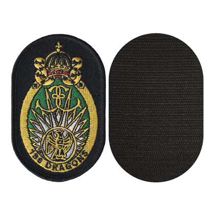 MAXIMUMPATCHES - Diamètre 9,1 cm x 5,9 cm -Ecusson Patch Brodé Avec Scratch Cousu Au Dos + Carré Scratch A Coudre, Face Opposé 10 cm x 10 cm - Commando Marine Parachutistes 13eme Dragons