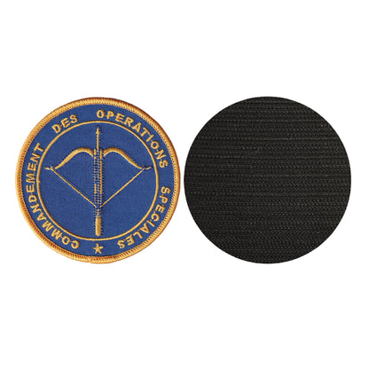 MAXIMUMPATCHES - Diamètre 8 cm - Ecusson Patch Brodé Avec Scratch Cousu Au Dos + Carré Scratch A Coudre, Face Opposé 10 cm x 10 cm/Commando Marine Militaire Armée Force Spéciale