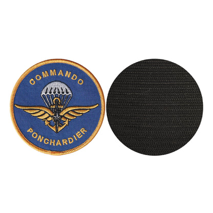 MAXIMUMPATCHES - Diamètre 8 cm - Ecusson Patch Brodé Avec Scratch Cousu Au Dos + Carré Scratch A Coudre, Face Opposé 10 cm x 10 cm/Commando Marine Militaire Armée Ponchardier