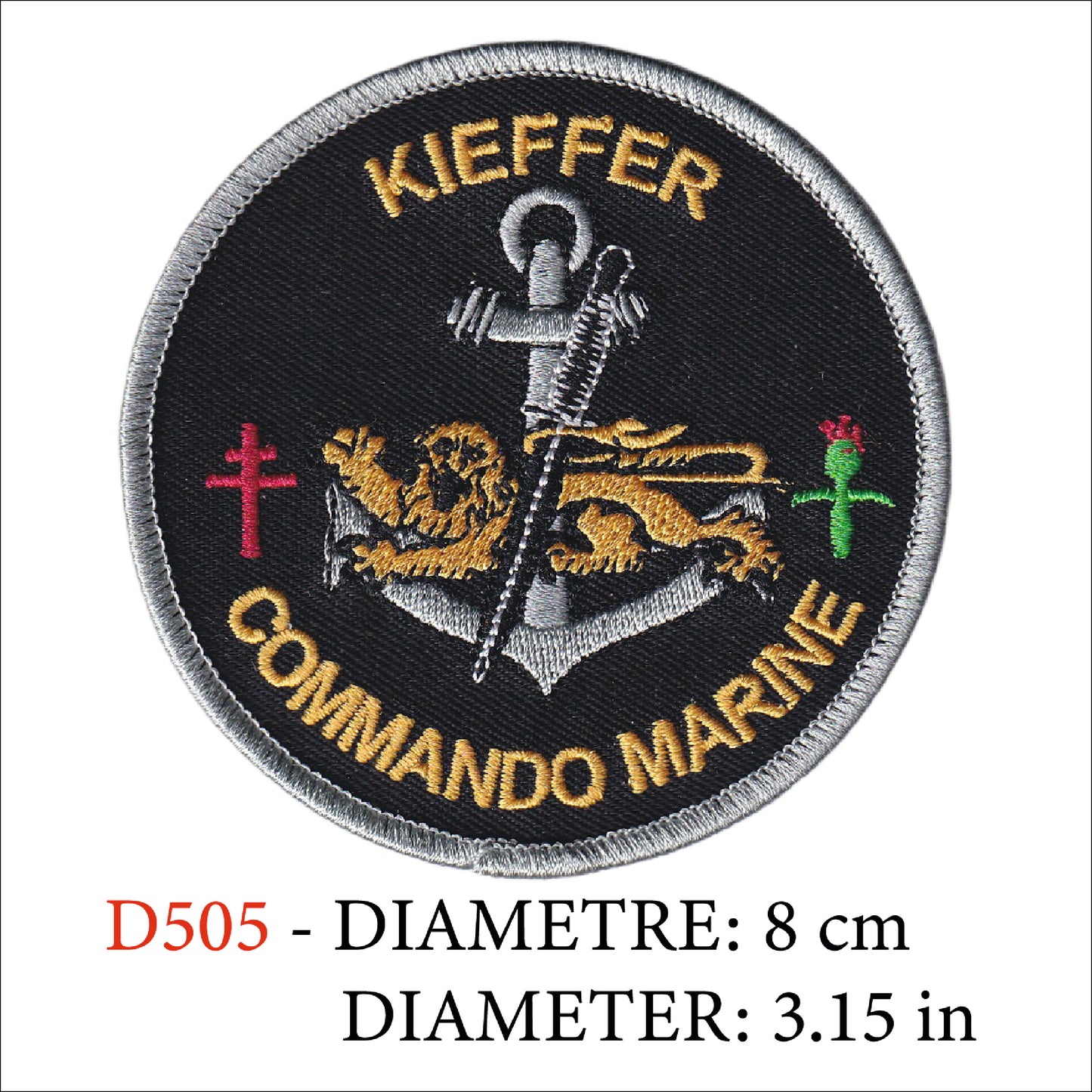 MAXIMUMPATCHES - Ecusson Patch Brodé Thermocollant - Diamètre 8 cm - Commando Marine Kieffer Force Spéciale Cos Marine Nationale France