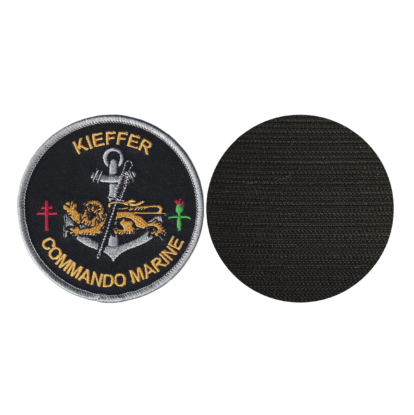 MAXIMUMPATCHES - Diamètre 8 cm - Ecusson Patch Brodé Avec Scratch Cousu Au Dos + Carré Scratch A Coudre, Face Opposé 10 cm x 10 cm/Commando Marine Militaire Armée Sas Kieffer
