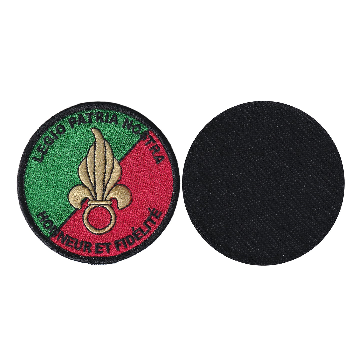 MAXIMUMPATCHES - Diametre 7,8 cm - Ecusson Patch Brodé Avec Scratch Cousu Au Dos + Carré Scratch A Coudre, Face Opposé 10 cm x 10 cm Offert/Légion Etrangère Militaire Armée