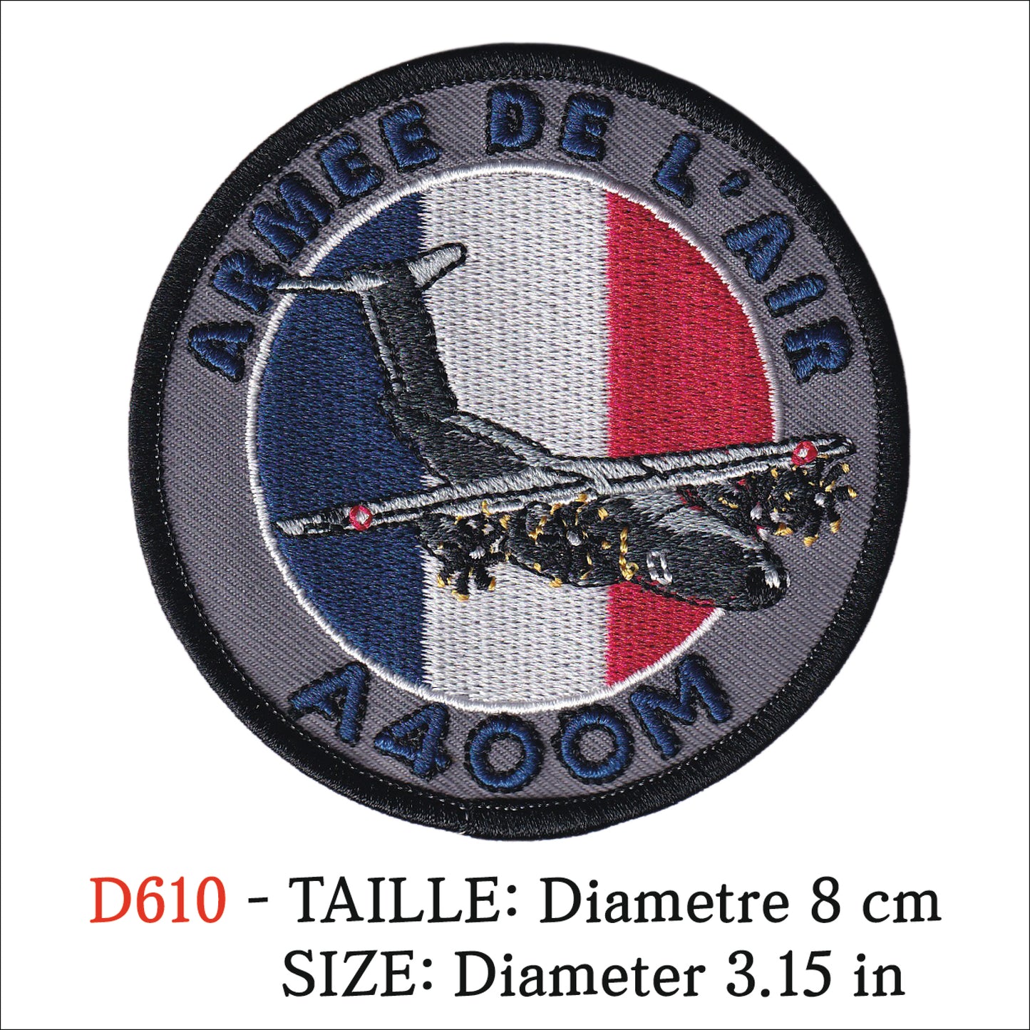 MAXIMUMPATCHES - Ecusson Patch Brodé Thermocollant - Diamètre 8 cm - Aviation Avion Militaire Armée De L'Air A400M A 400 M