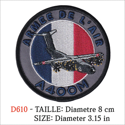 MAXIMUMPATCHES - Ecusson Patch Brodé Thermocollant - Diamètre 8 cm - Aviation Avion Militaire Armée De L'Air A400M A 400 M