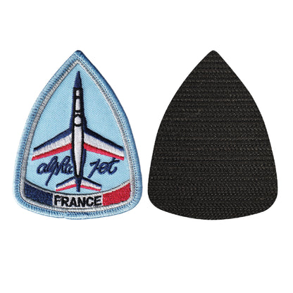 MAXIMUMPATCHES - Diamètre 6,5 cm x 9 cm - Ecusson Patch Brodé Avec Scratch Cousu Au Dos + Carré Scratch A Coudre, Face Opposé 10 cm x 10 cm/Armée Militaire Avion Alphajet France