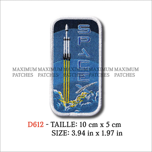 MAXIMUMPATCHES - Ecusson Patch Brodé Thermocollant - 10 cm x 5 cm - Navette Spatiale Fusée Mars Conquète Spatiale Ariane Lune Satellite super heavy