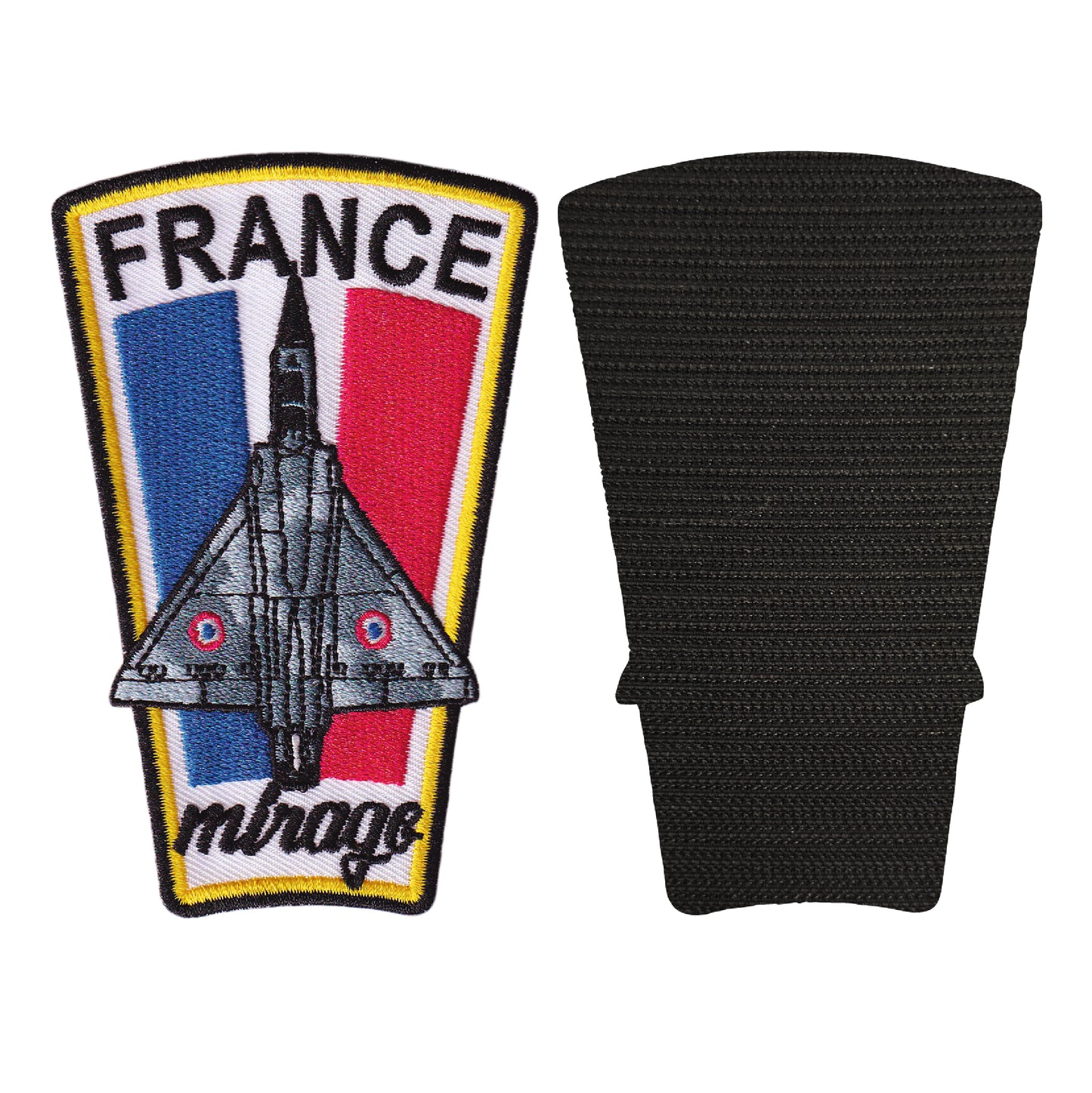 MAXIMUMPATCHES - Diamètre 10 cm x 6,3 cm - Ecusson Patch Brodé Avec Scratch Cousu Au Dos + Carré Scratch A Coudre, Face Opposé 10 cm x 10 cm Avion Militaire Chasse Mirage Dassault France