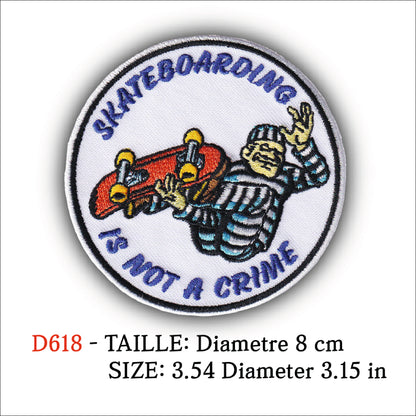 MAXIMUMPATCHES - Ecusson Patch Brodé Thermocollant - Diamètre 8 cm - Skateboard Skateboarding Not A crime