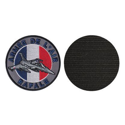MAXIMUMPATCHES - Diamètre: 8 cm - Ecusson Patch Brodé Avec Scratch Cousu Au Dos + Carré Scratch A Coudre, Face Opposé Offerte, Rafale chasseur armée air mer militaire
