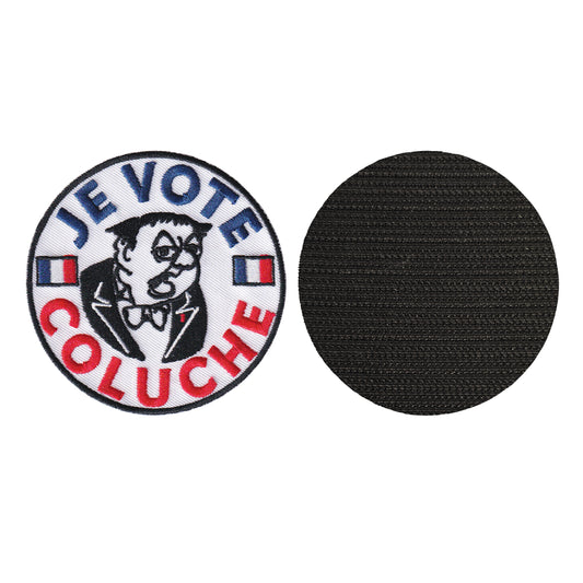 MAXIMUMPATCHES - Diamètre: 8 cm - Ecusson Patch Brodé Avec Scratch Cousu Au Dos + Carré Scratch A Coudre, Face Opposé Offerte, Je vote Coluche