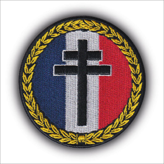 MAXIMUMPATCHES - Ecusson Patch Brodé Thermocollant - Diamètre: 8 cm - France Blason Résistance Libre Armée Militaire Croix De Lorraine