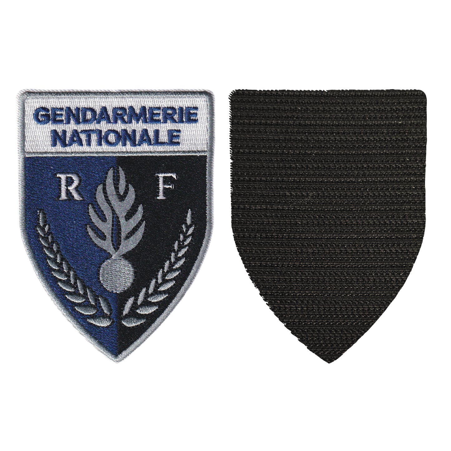 MAXIMUMPATCHES - Dim: 9 cm x 6,5 cm - Ecusson Patch Brodé Avec Scratch Cousu Au Dos + Carré Scratch A Coudre, Face Opposé 10 cm x 10 cm Offert/Gendarmerie Nationale Blason