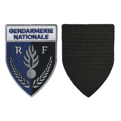 MAXIMUMPATCHES - Dim: 9 cm x 6,5 cm - Ecusson Patch Brodé Avec Scratch Cousu Au Dos + Carré Scratch A Coudre, Face Opposé 10 cm x 10 cm Offert/Gendarmerie Nationale Blason