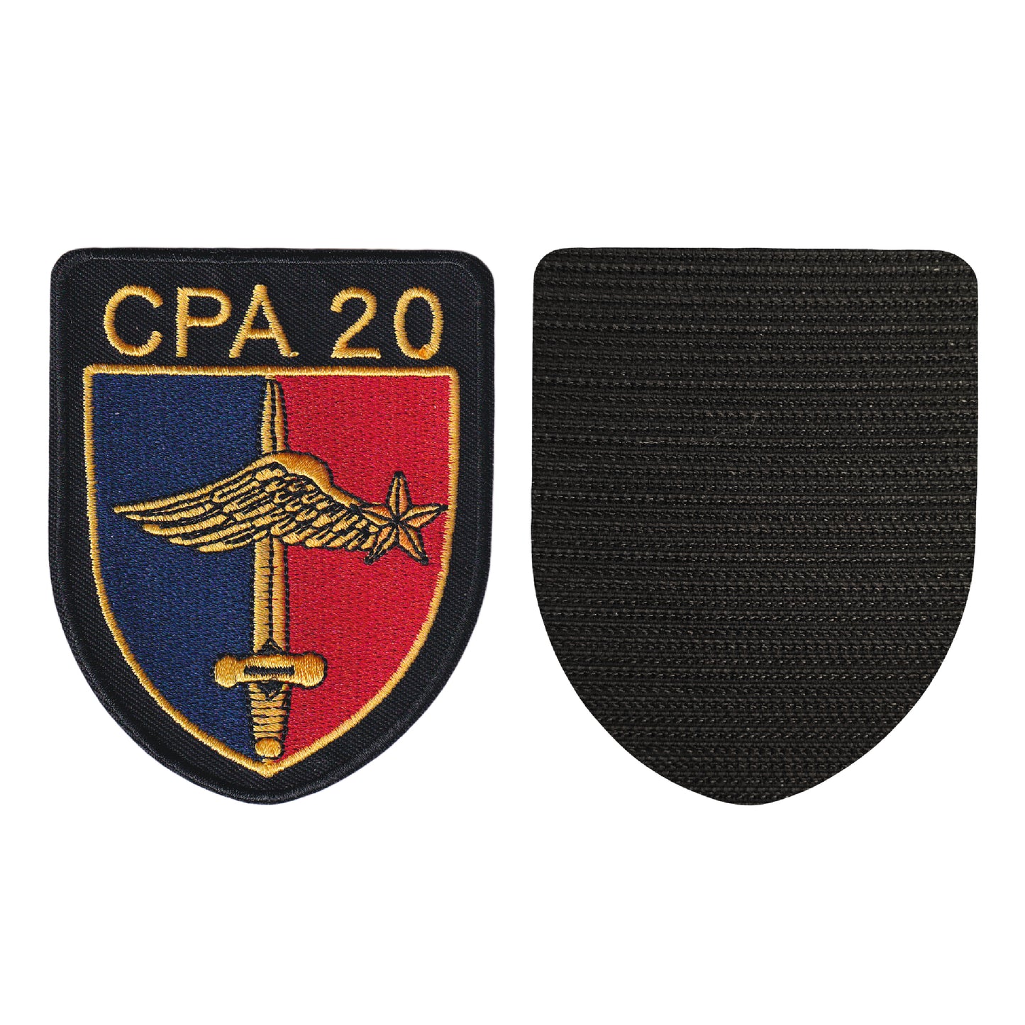 MAXIMUMPATCHES - Dim: 9 cm x 7 cm - Ecusson Patch Brodé Avec Scratch Cousu Au Dos + Carré Scratch A Coudre, Face Opposé 10 cm x 10 cm Offert/Commando Air Cpa 20