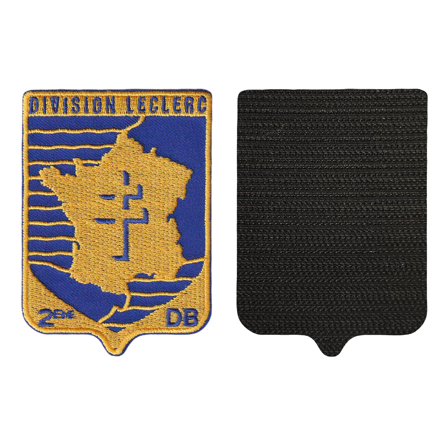 MAXIMUMPATCHES - Dim: 9 cm x 6,5 cm - Ecusson Patch Brodé Avec Scratch Cousu Au Dos + Carré Scratch A Coudre, Face Opposé 10 cm x 10 cm Offert/Division Leclerc 2 eme Db militaire