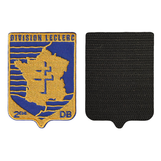 MAXIMUMPATCHES - Dim: 9 cm x 6,5 cm - Ecusson Patch Brodé Avec Scratch Cousu Au Dos + Carré Scratch A Coudre, Face Opposé 10 cm x 10 cm Offert/Division Leclerc 2 eme Db militaire