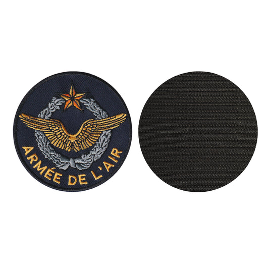 MAXIMUMPATCHES - Diamètre: 8 cm - Ecusson Patch Brodé Avec Scratch Cousu Au Dos + Carré Scratch A Coudre, Face Opposé 10 cm x 10 cm Offert/Armée de l'air France blason