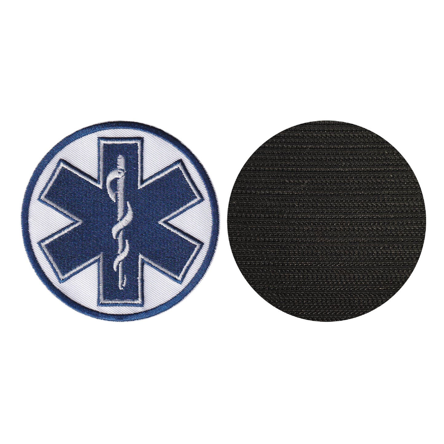 MAXIMUMPATCHES - Diamètre: 8 cm - Ecusson Patch Brodé Avec Scratch Cousu Au Dos + Carré Scratch A Coudre, Face Opposé 10 cm x 10 cm Offert/Croix Vie Infirmier Samu