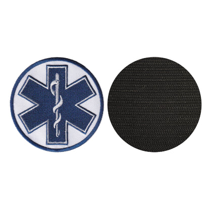 MAXIMUMPATCHES - Diamètre: 8 cm - Ecusson Patch Brodé Avec Scratch Cousu Au Dos + Carré Scratch A Coudre, Face Opposé 10 cm x 10 cm Offert/Croix Vie Infirmier Samu