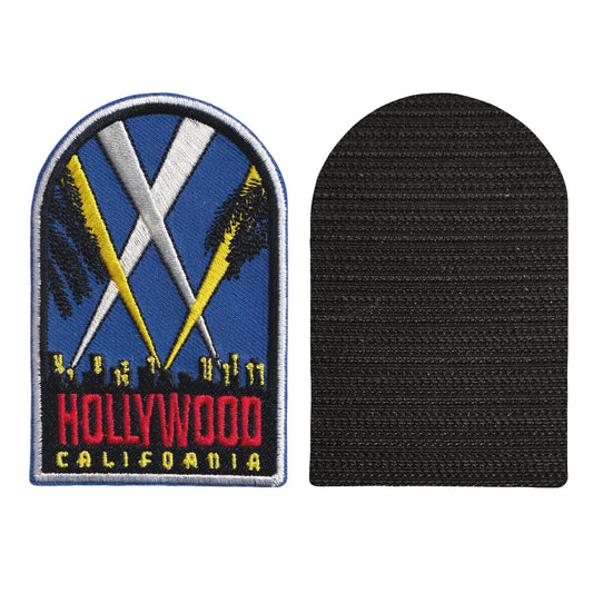MAXIMUMPATCHES - Dim: 9 cm x 6 cm - Ecusson Patch Brodé Avec Scratch Cousu Au Dos + Carré Scratch A Coudre, Face Opposé 10 cm x 10 cm Offert/Hollywood Calirfornie California