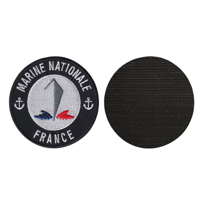 MAXIMUMPATCHES - Diametre 8 cm - Ecusson Patch Brodé Avec Scratch Cousu Au Dos + Carré Scratch A Coudre, Face Opposé 10 cm x 10 cm Offert/Marine Nationale France