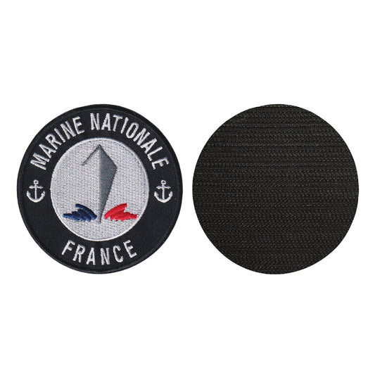 MAXIMUMPATCHES - Diametre 8 cm - Ecusson Patch Brodé Avec Scratch Cousu Au Dos + Carré Scratch A Coudre, Face Opposé 10 cm x 10 cm Offert/Marine Nationale France