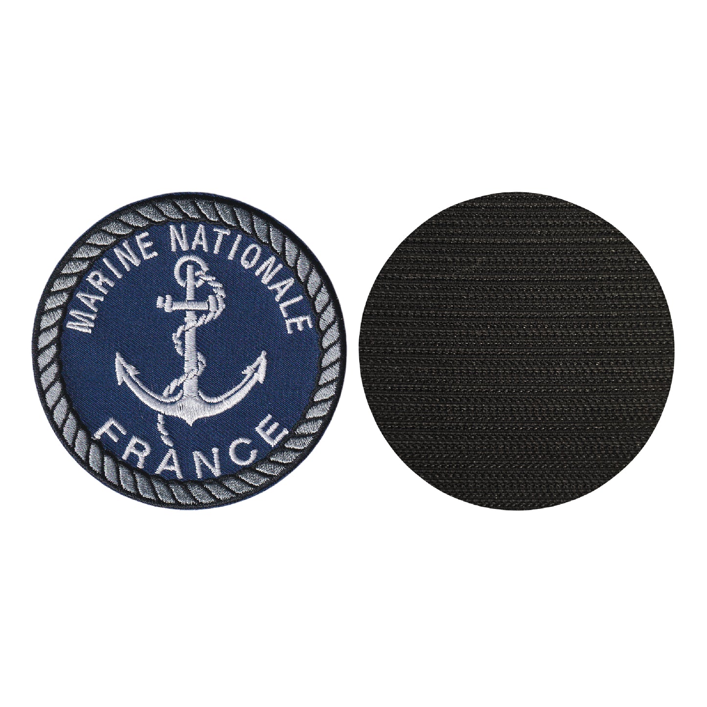 MAXIMUMPATCHES - Diamètre: 8 cm - Ecusson Patch Brodé Avec Scratch Cousu Au Dos + Carré Scratch A Coudre, Face Opposé 10 cm x 10 cm Offert/Marine Nationale France Militaire