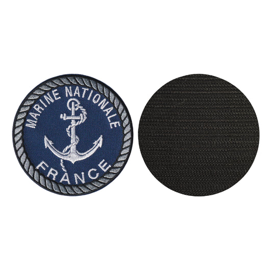 MAXIMUMPATCHES - Diamètre: 8 cm - Ecusson Patch Brodé Avec Scratch Cousu Au Dos + Carré Scratch A Coudre, Face Opposé 10 cm x 10 cm Offert/Marine Nationale France Militaire