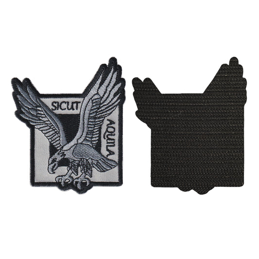 MAXIMUMPATCHES - Dim: 9 cm x 7,5 cm - Ecusson Patch Brodé Avec Scratch Cousu Au Dos + Carré Scratch A Coudre, Face Opposé 10 cm x 10 cm Offert/Parachutiste Sicut Aquila Militaire