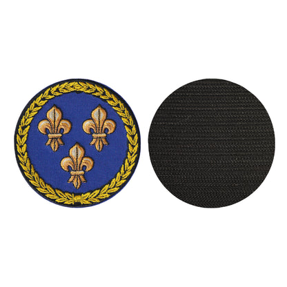 MAXIMUMPATCHES - Diametre 8 cm - Ecusson Patch Brodé Avec Scratch Cousu Au Dos + Carré Scratch A Coudre, Face Opposé 10 cm x 10 cm Offert/Blason France Royaume Ile De