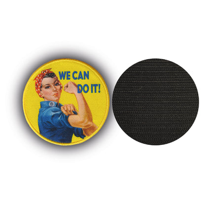 MAXIMUMPATCHES - Diamètre 8 cm - Ecusson Patch Imprimé et Brodé Avec Scratch Cousu Au Dos + Carré Scratch A Coudre, Face Opposé Offerte/We can do it, rosie the riveter riveteuse
