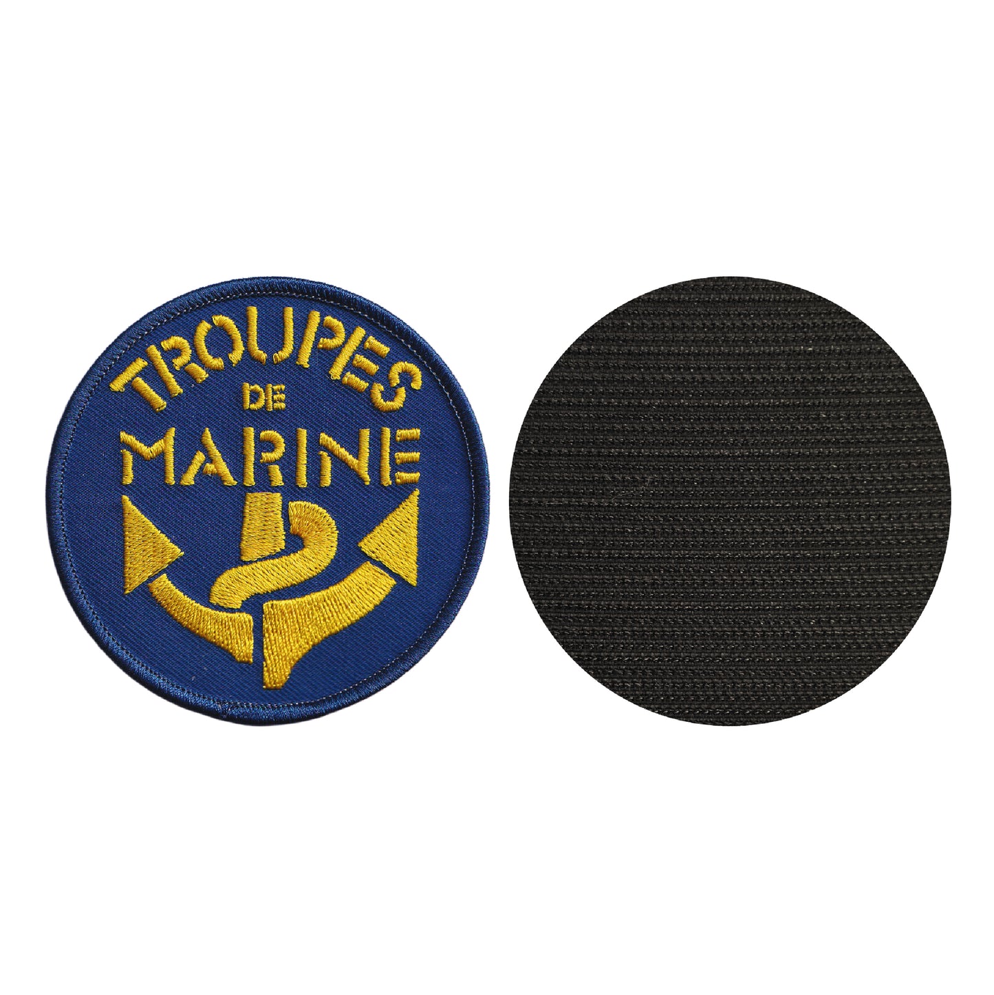 MAXIMUMPATCHES - Diamètre 8 cm - Ecusson Patch Brodé Avec Scratch Cousu Au Dos + Carré Scratch A Coudre, Face Opposé Offerte/Troupes de Marine Armée Terre Militaire