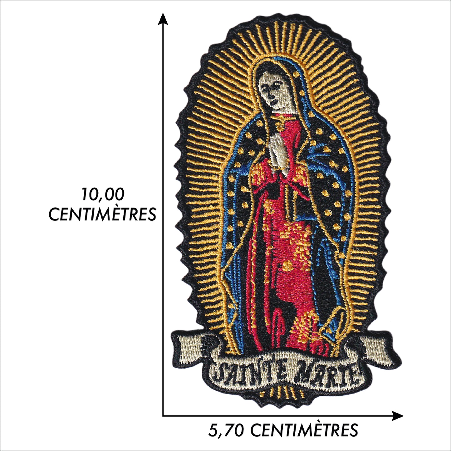 MAXIMUMPATCHES - Ecusson Patch Brodé Thermocollant - Dim: 10 cm x 5,7 cm - Sainte Marie Vierge Réligion Chrétienne Christ Jésus Catholique Bonne Mère Notre Dame France