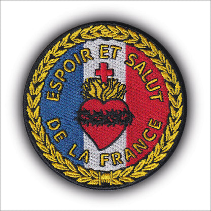MAXIMUMPATCHES - Ecusson Patch Brodé Thermocollant - Diamètre 7,8 cm - Espoir Et Salut De La France Sacré Coeur De Jésus Catholique église Chrétien Religion