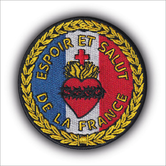 MAXIMUMPATCHES - Ecusson Patch Brodé Thermocollant - Diamètre 7,8 cm - Espoir Et Salut De La France Sacré Coeur De Jésus Catholique église Chrétien Religion