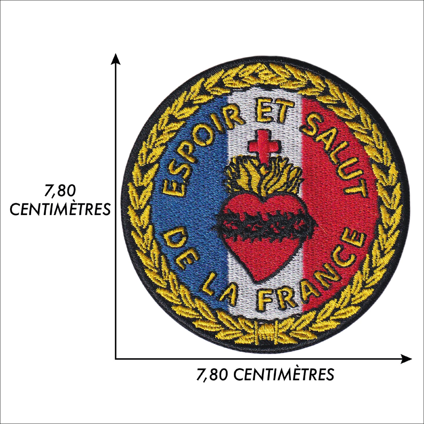 MAXIMUMPATCHES - Ecusson Patch Brodé Thermocollant - Diamètre 7,8 cm - Espoir Et Salut De La France Sacré Coeur De Jésus Catholique église Chrétien Religion