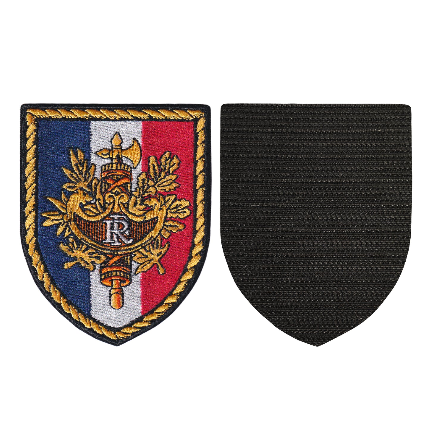 MAXIMUMPATCHES - Dim: 9 cm x 7,2 cm - Ecusson Patch Brodé Avec Scratch Cousu Au Dos + Carré Scratch a Coudre, Face Opposé Offerte/République Francaise France Militaire Civil