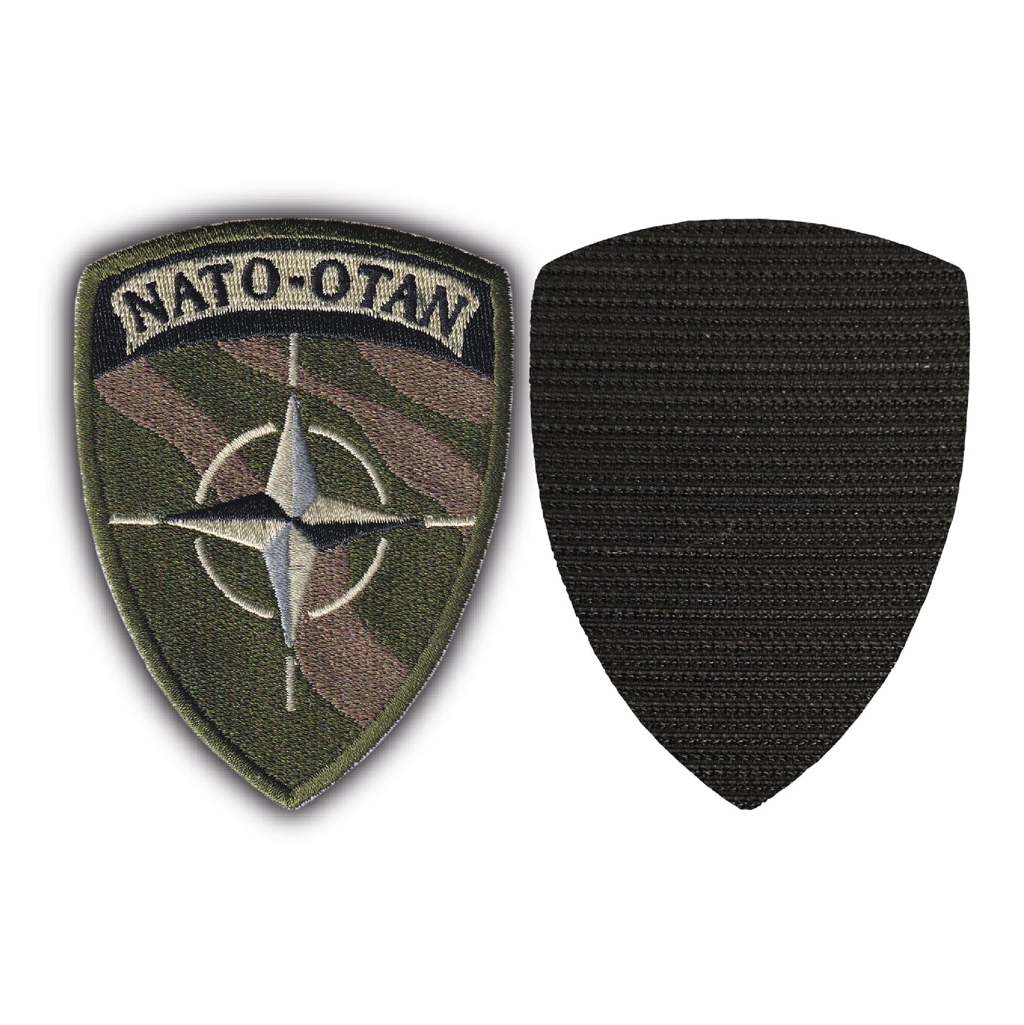 MAXIMUMPATCHES - Dim: 9 cm x 6,7 cm - Ecusson Patch Brodé Avec Scratch Cousu Au Dos + Carré Scratch a Coudre, Face Opposé Offerte/Otan Nato Armée Militaire Air Terre Mer