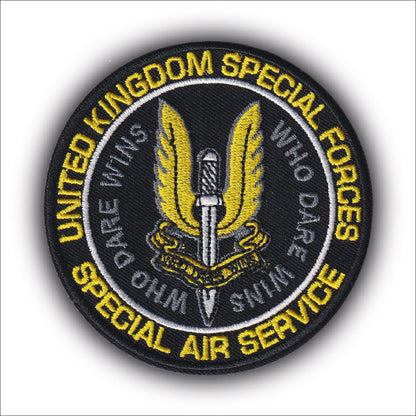 MAXIMUMPATCHES - Ecusson Patch Brodé Thermocollant - Diamètre 8 cm - Sas Forces Spéciales Commandos Royaume Uni Angleterre Armée Militaire Who dare wins